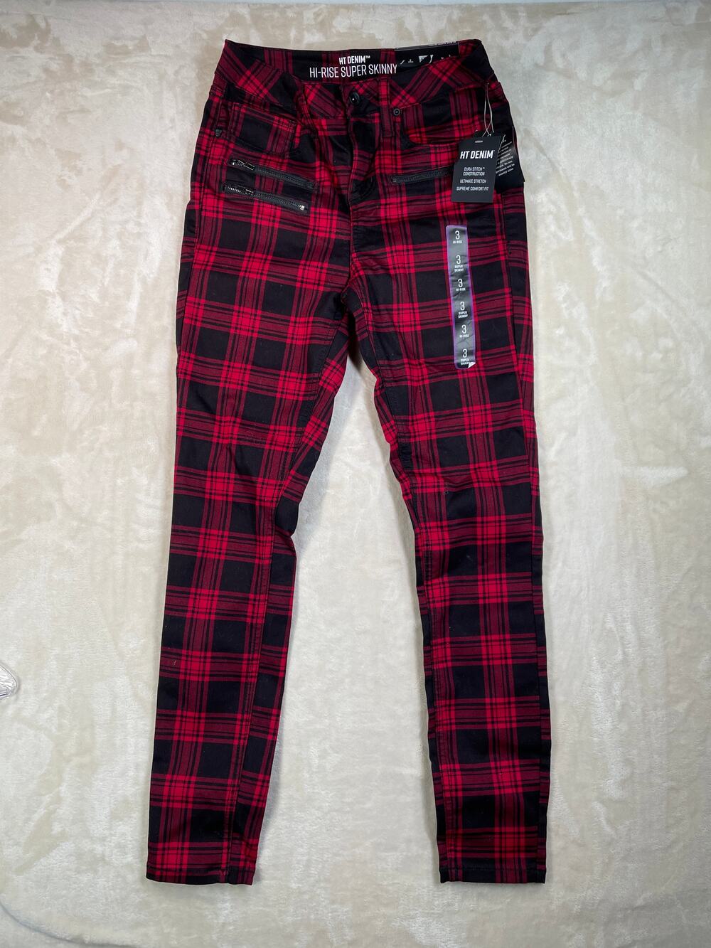 Hot Topic NWT Denim Hi Rise Skinny Red & Black Goth Punk Womans Pants Size 3